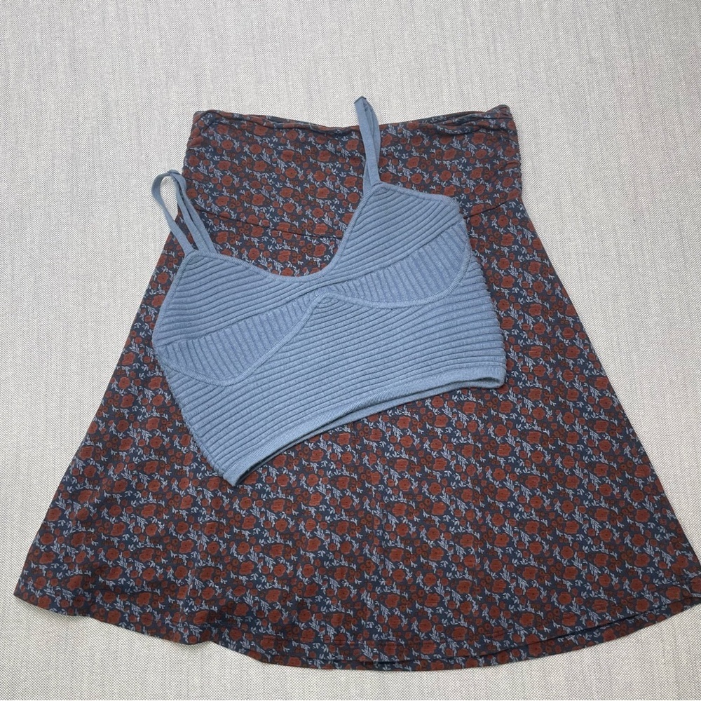 Toad & Co/Aerie Y2K Combo Micro Mini Floral Skirt/Ribbed NWT Sweater Corset Tank